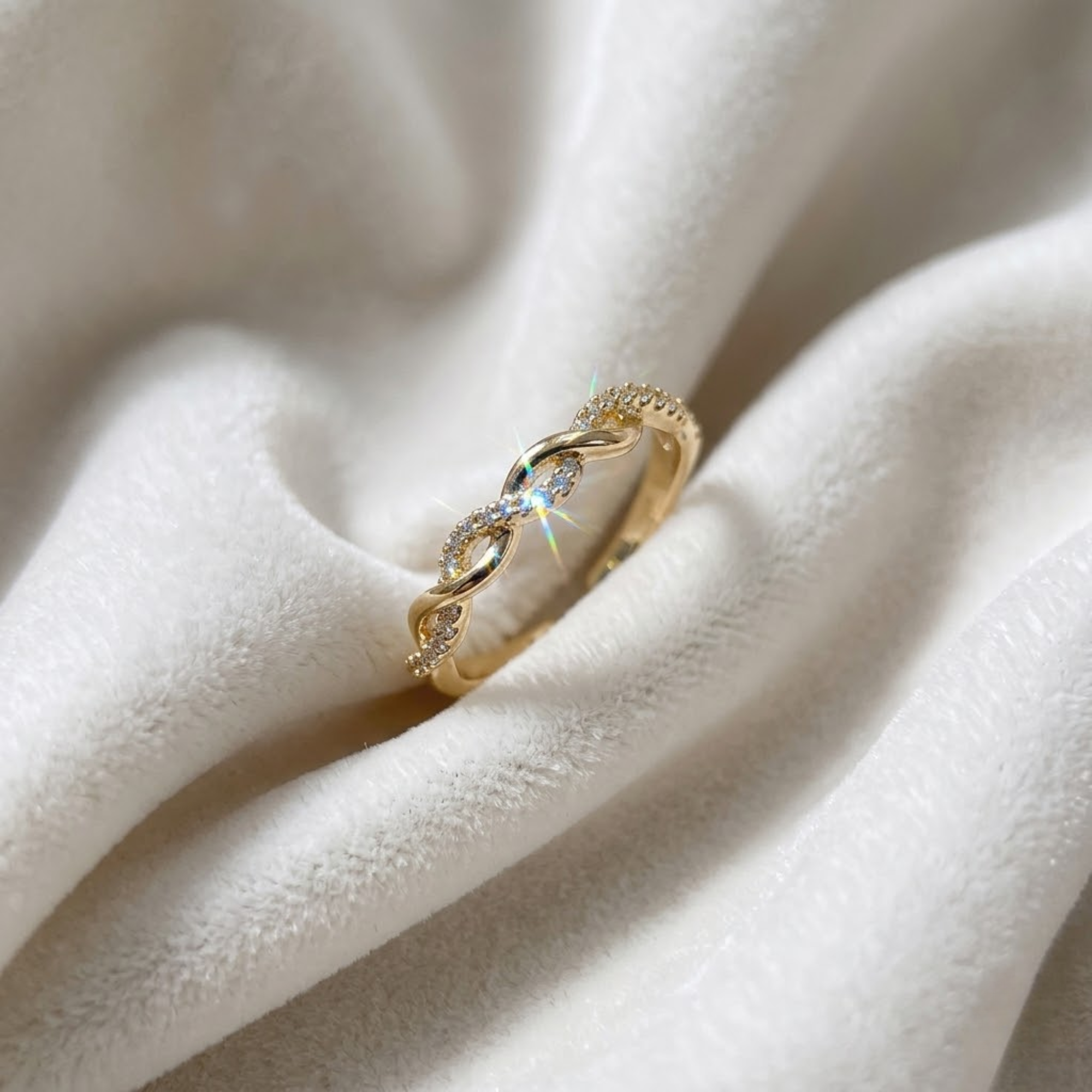 Adjustable Infinity Diamond Ring, Twist Band Ring in 14K Solid Gold