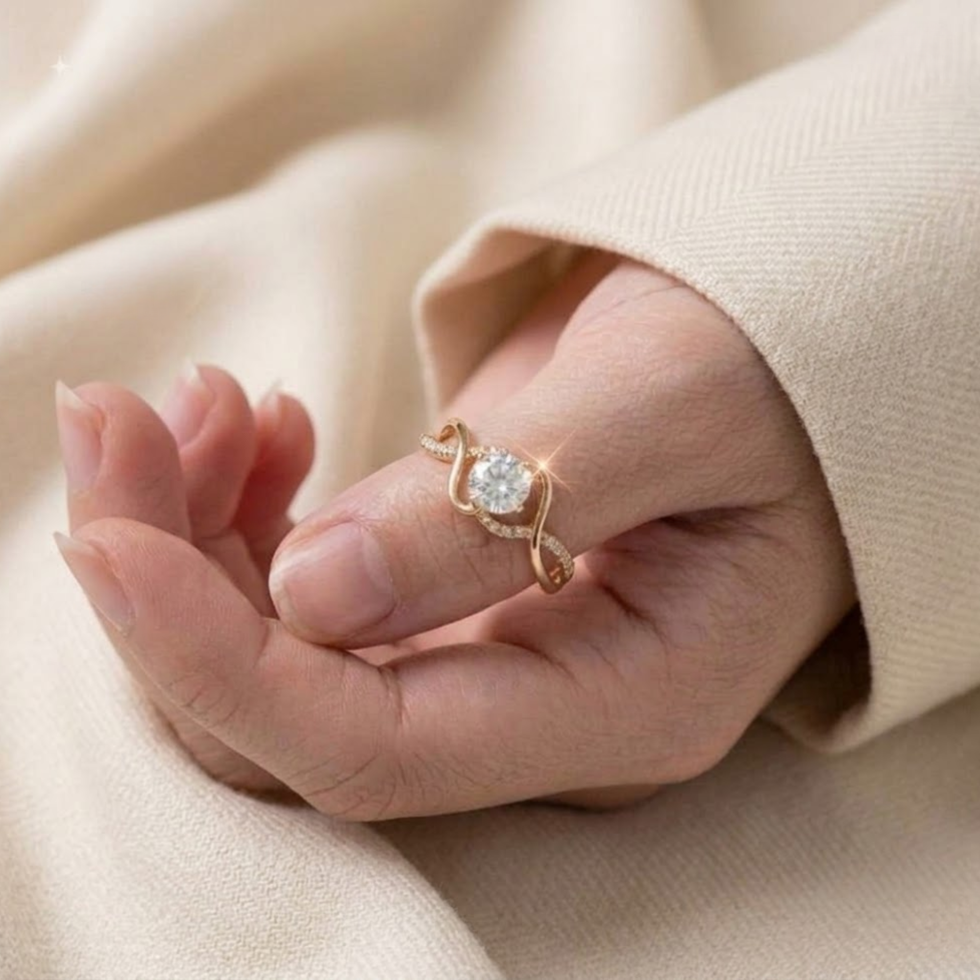 Round Diamond Engagement Ring, Infinity Twist Ring in 14K Solid Gold