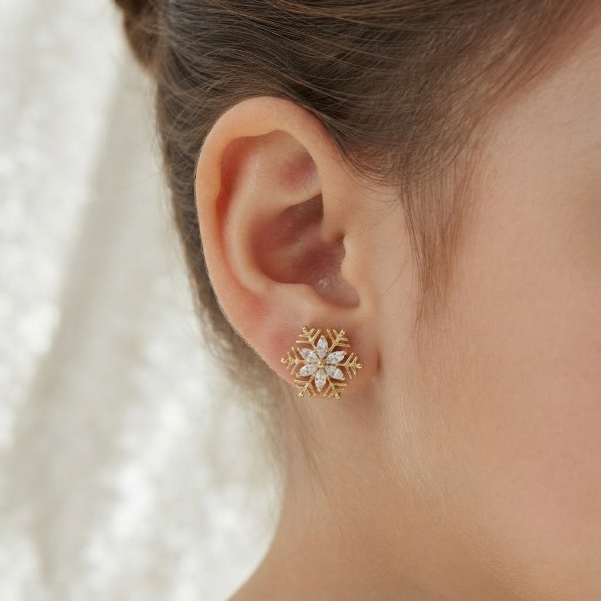 Marquise Diamond Snowflake Stud Earrings in 14K Solid Gold