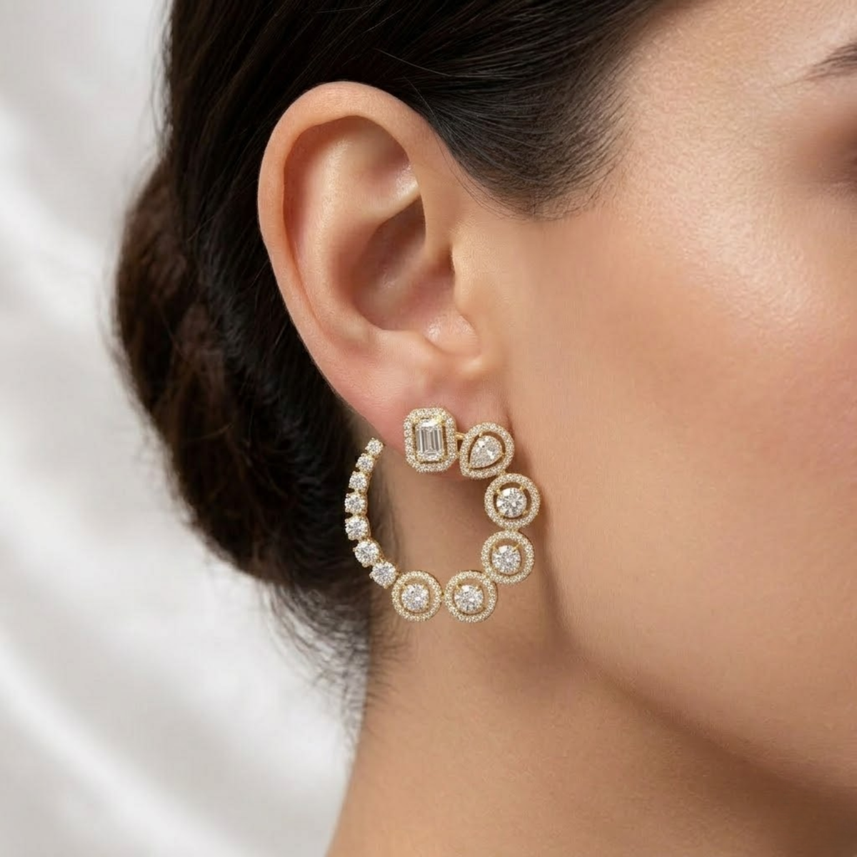 Mixed Shape Diamond Drop Diamond Earrings