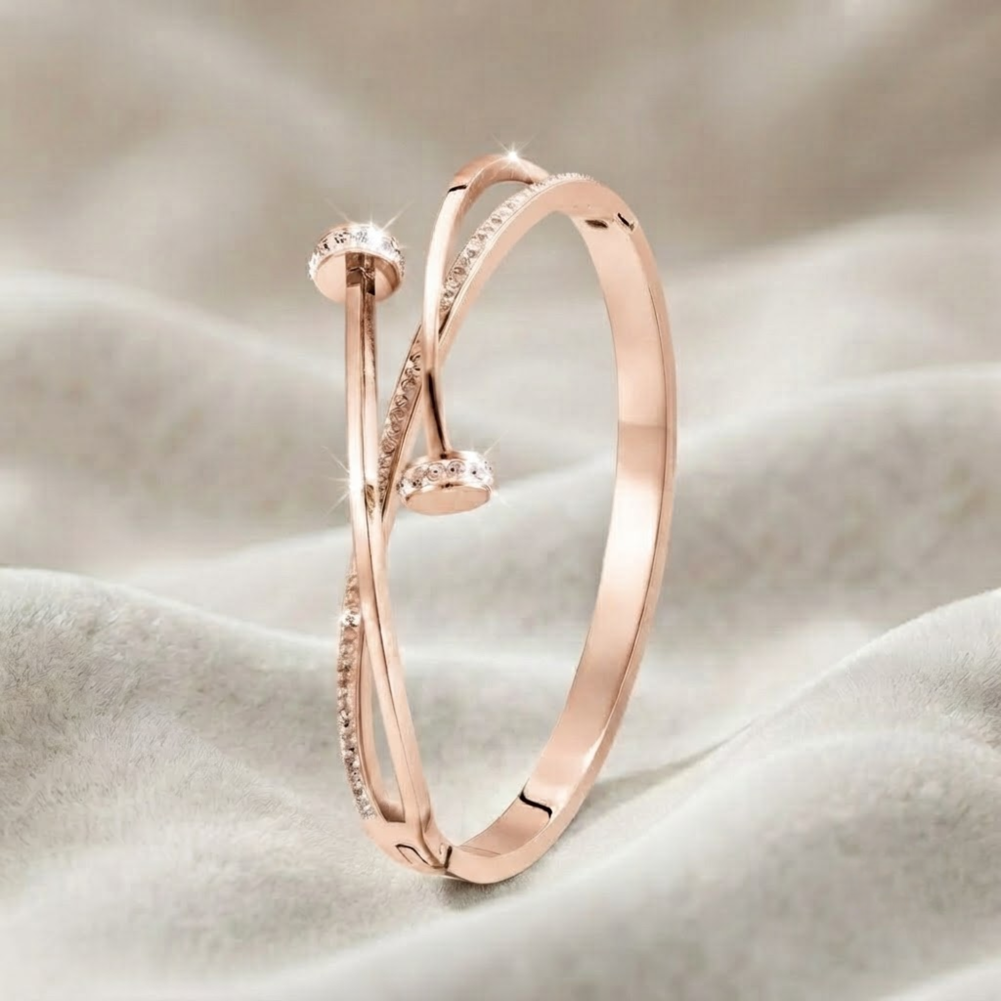 Diamond Crossover Bangle Bracelet, Pave Bypass Bracelet in 14K Solid Gold