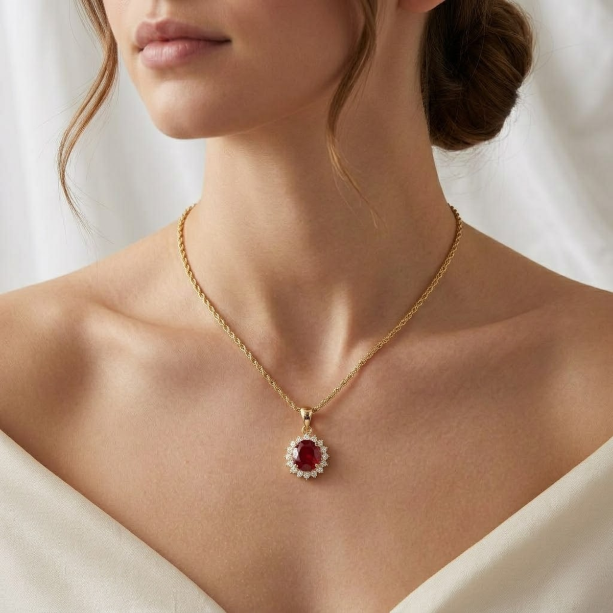 Gold Round Cut Ruby Necklace