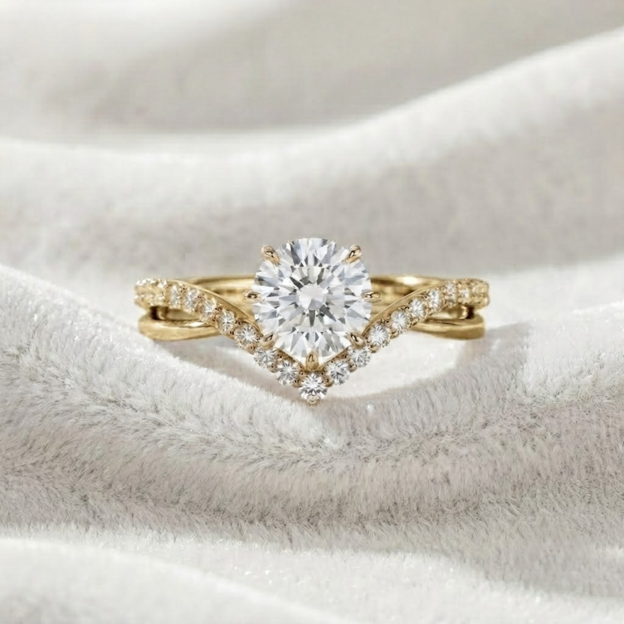 1 CT Round Diamond Engagement Ring, Pave Solitaire Ring in 14K Solid Gold
