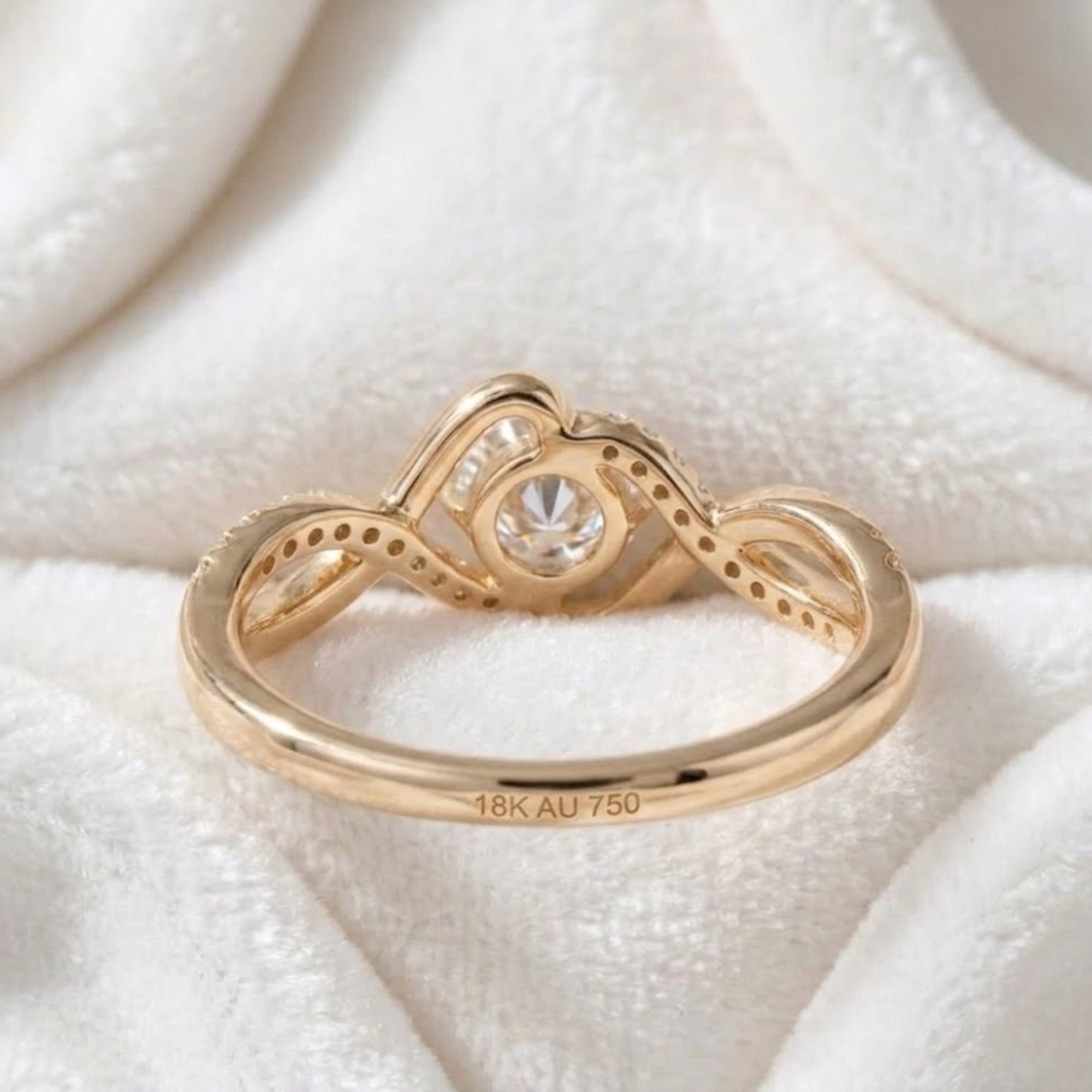 Round Diamond Engagement Ring, Infinity Twist Ring in 14K Solid Gold