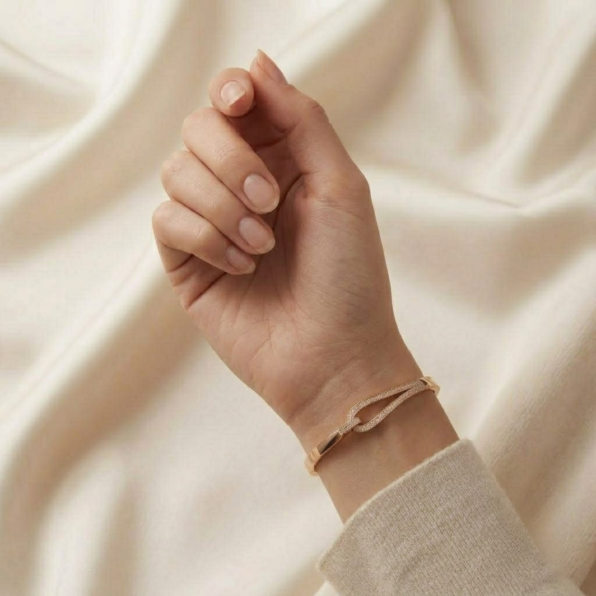 Diamond Crossover Bangle Bracelet, Pave Knot Bracelet in 14K Solid Gold