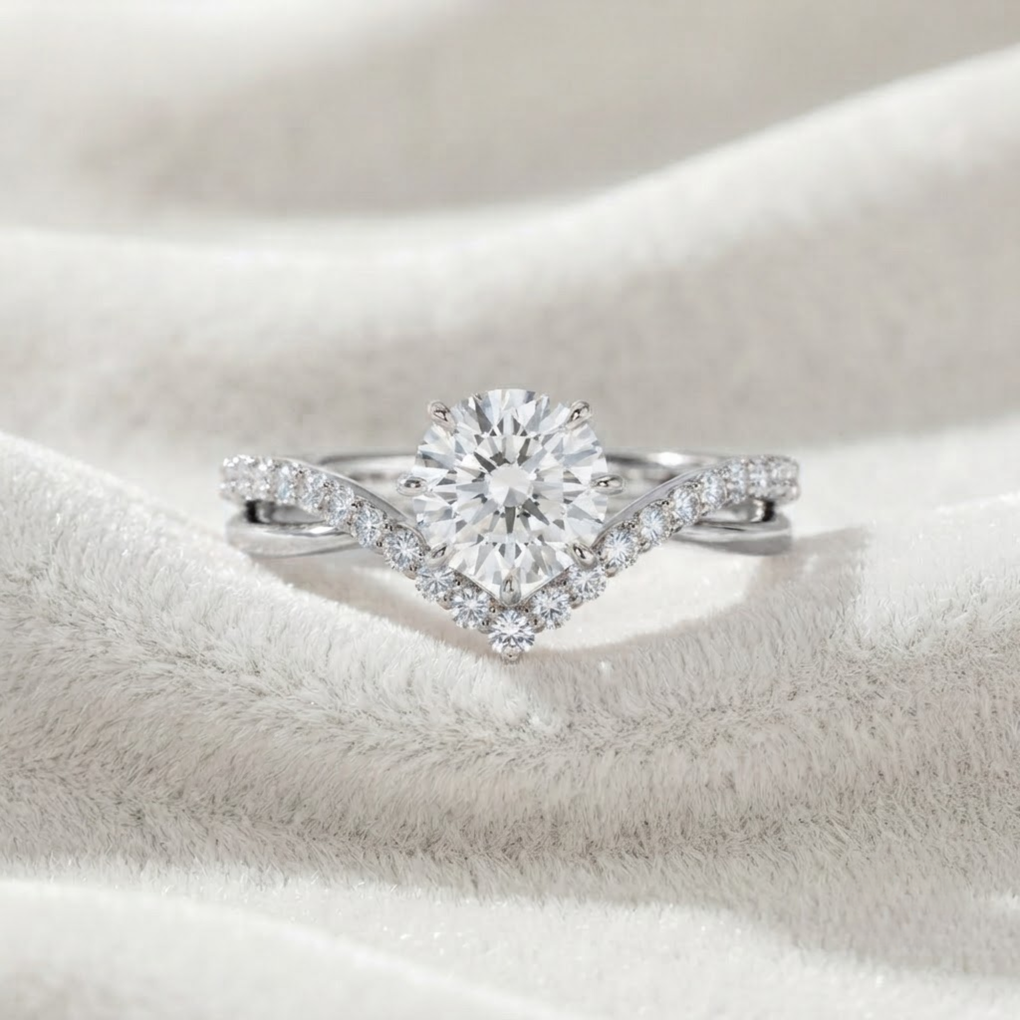 1 CT Round Diamond Engagement Ring, Pave Solitaire Ring in 14K Solid Gold