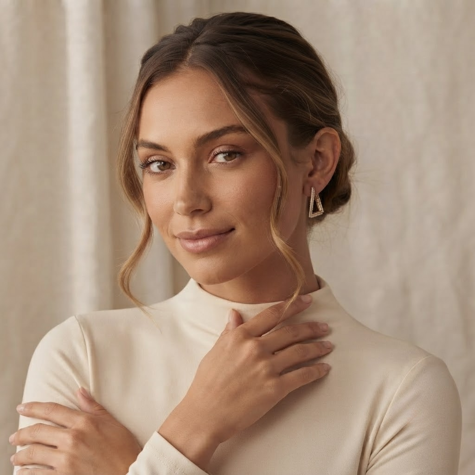 Geometric Diamond Drop Earrings, V-Shaped Pave Earrings in 14K Solid Gold