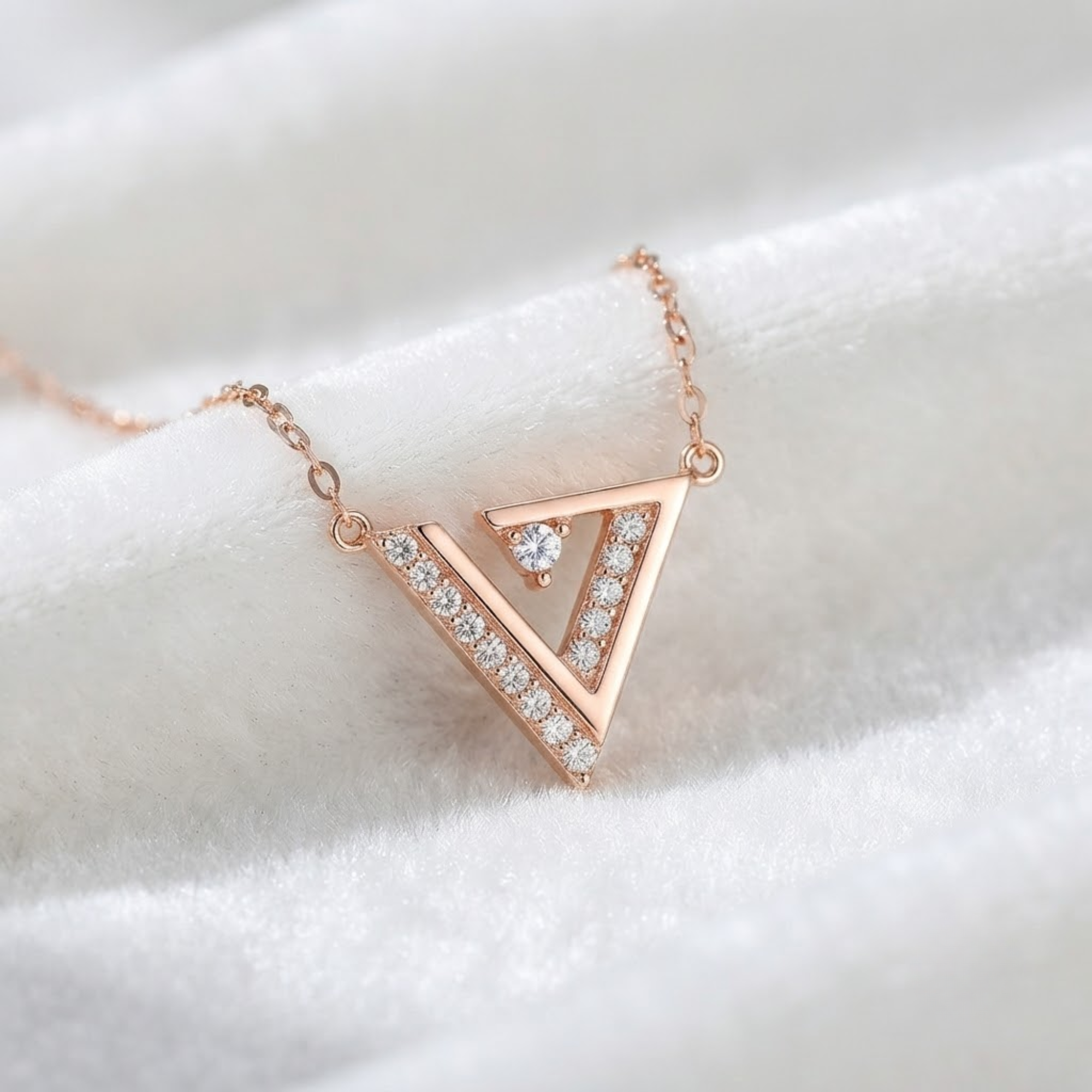 Diamond V Pendant Necklace, 14K Solid Gold Geometric Necklace