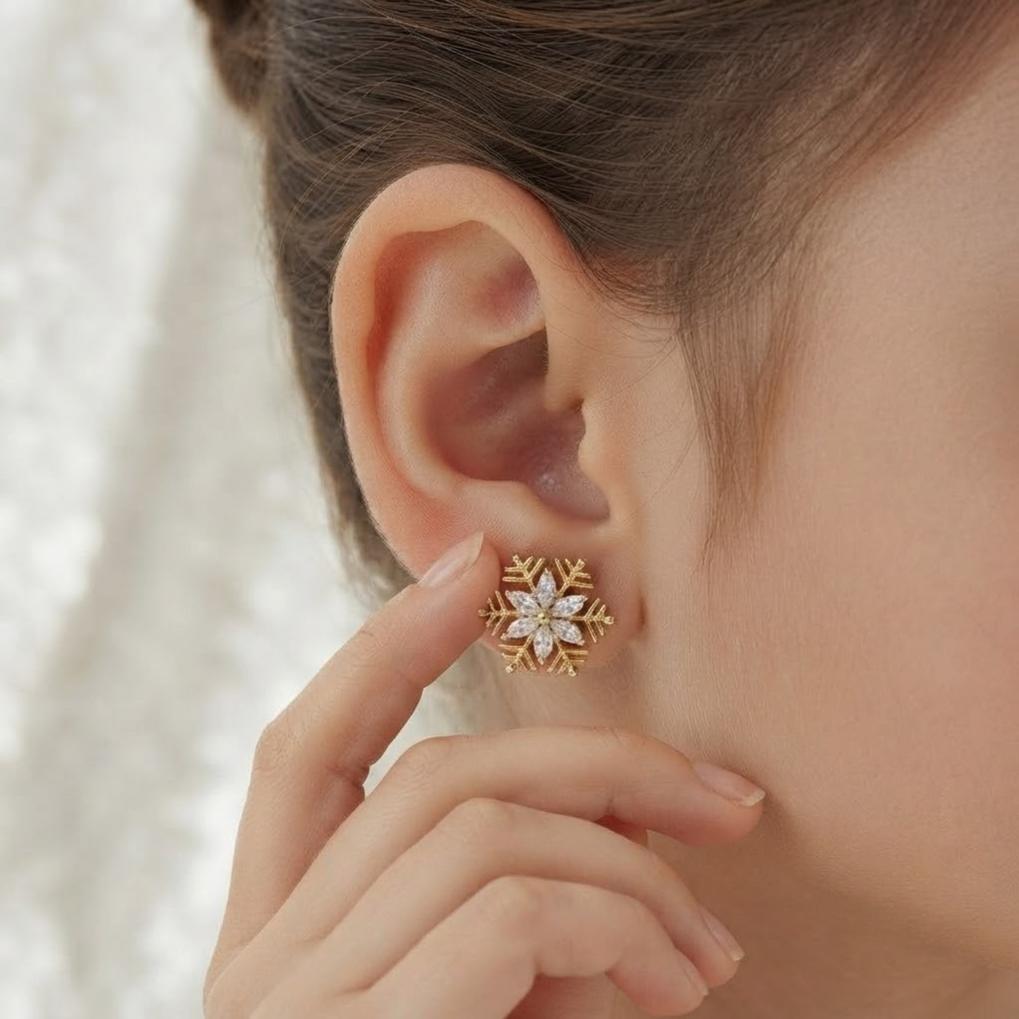 Marquise Diamond Snowflake Stud Earrings in 14K Solid Gold