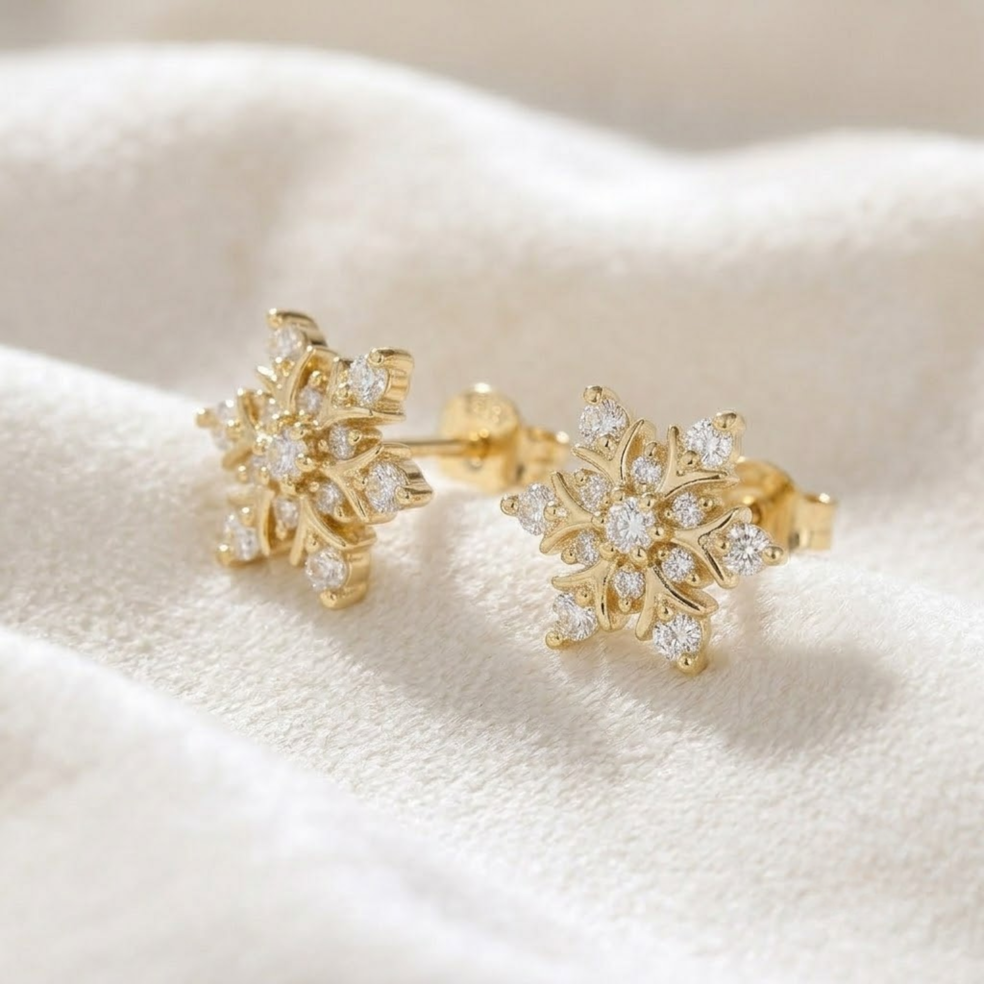 Diamond Flower Stud Earrings, 14K Solid Gold Starburst Earrings