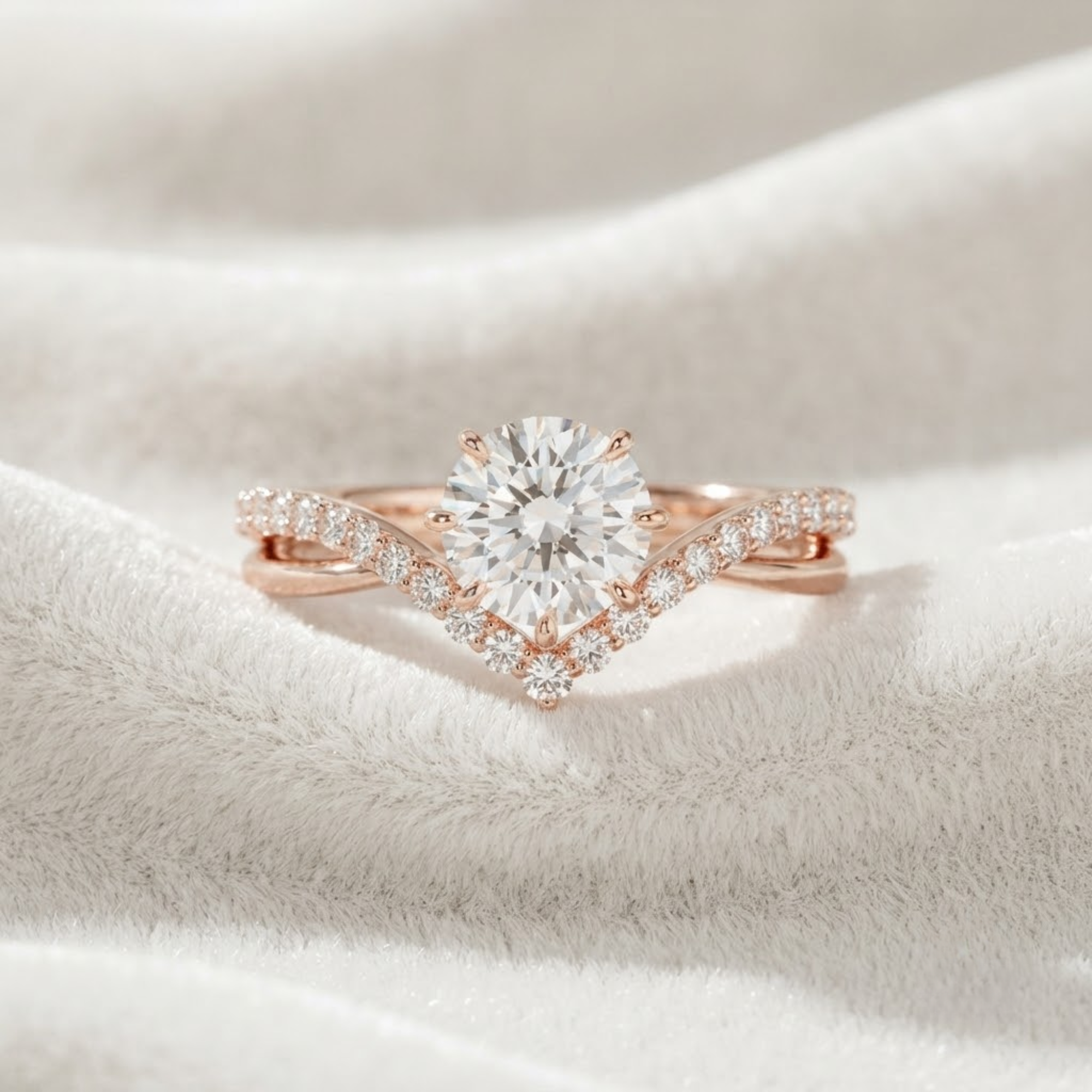 1 CT Round Diamond Engagement Ring, Pave Solitaire Ring in 14K Solid Gold