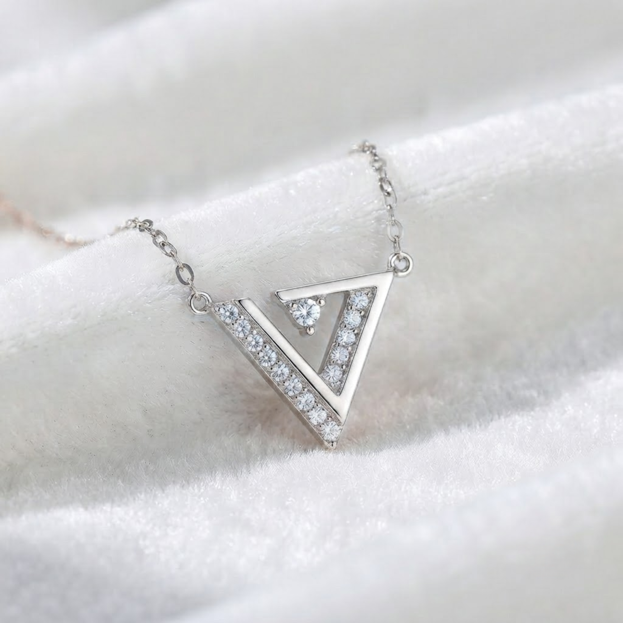 Diamond V Pendant Necklace, 14K Solid Gold Geometric Necklace