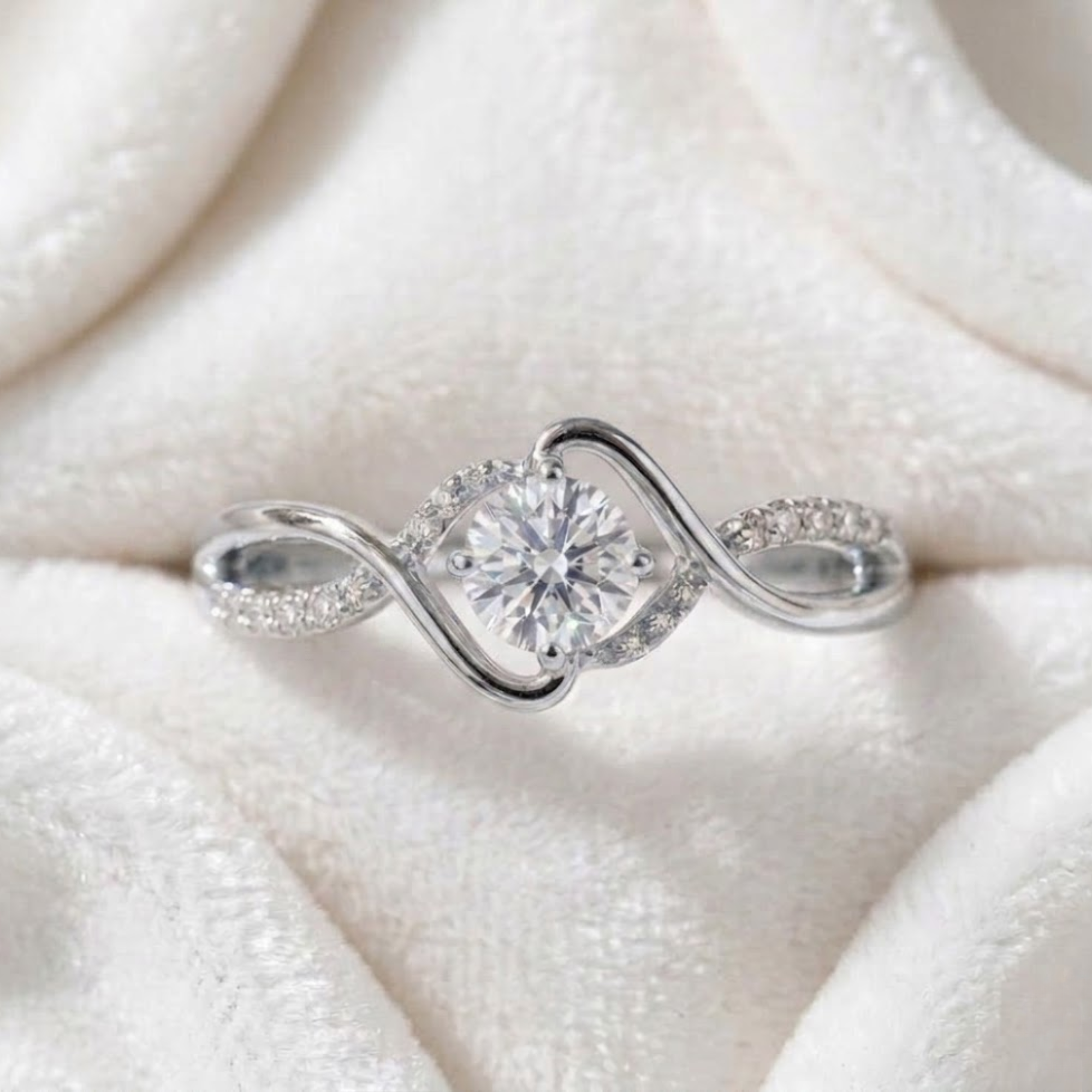 Round Diamond Engagement Ring, Infinity Twist Ring in 14K Solid Gold