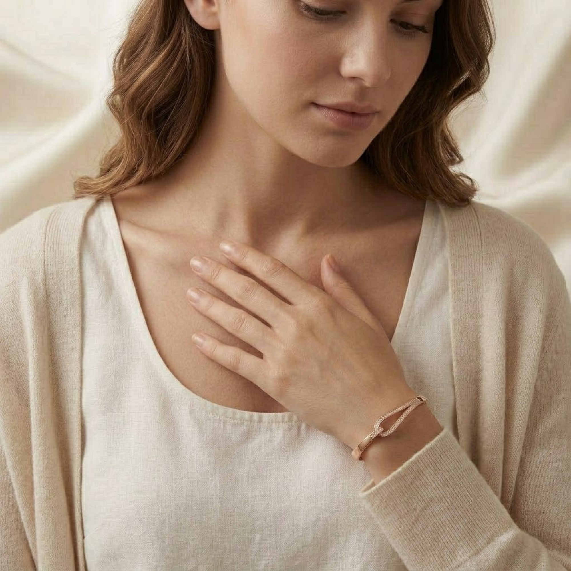 Diamond Crossover Bangle Bracelet, Pave Knot Bracelet in 14K Solid Gold