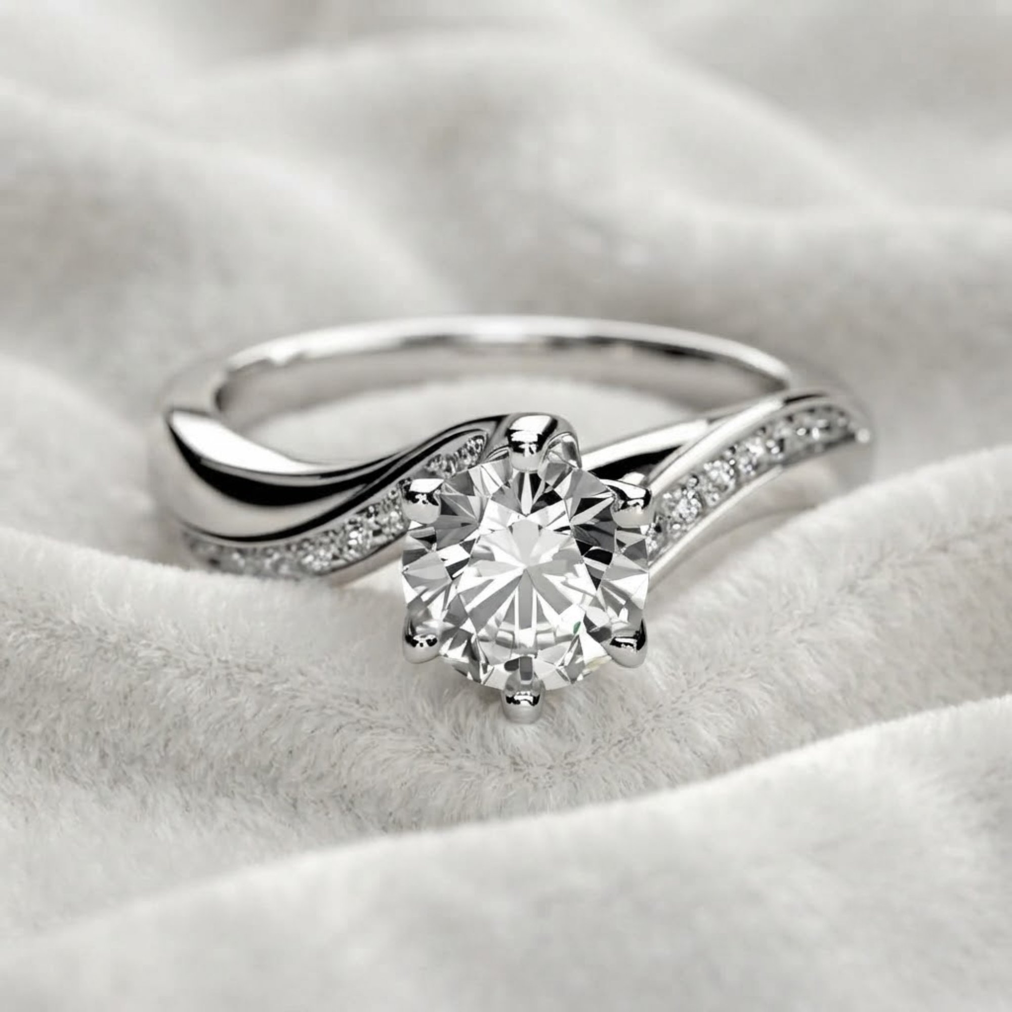 1 CT Round Diamond Engagement Ring, Twist Pave Ring in 14K Solid Gold