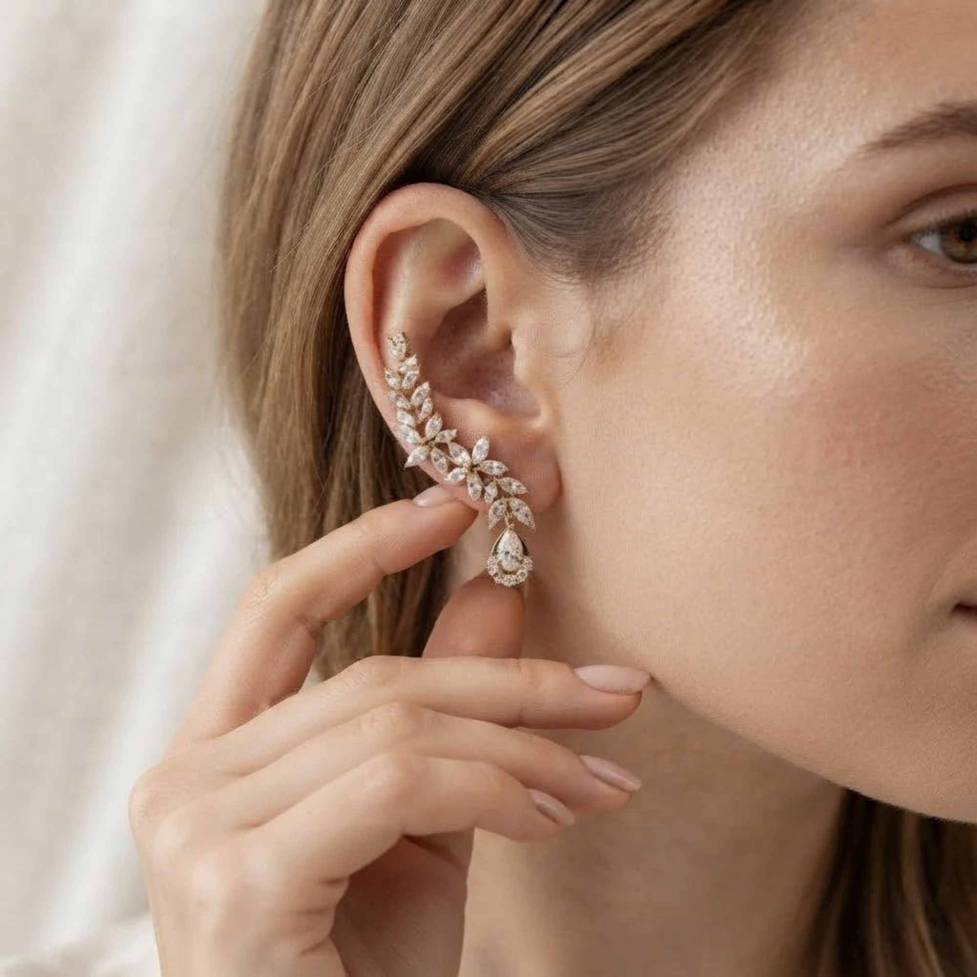 Marquise Pear Diamond Drop Earrings, 14K Solid Gold Leaf Earrings