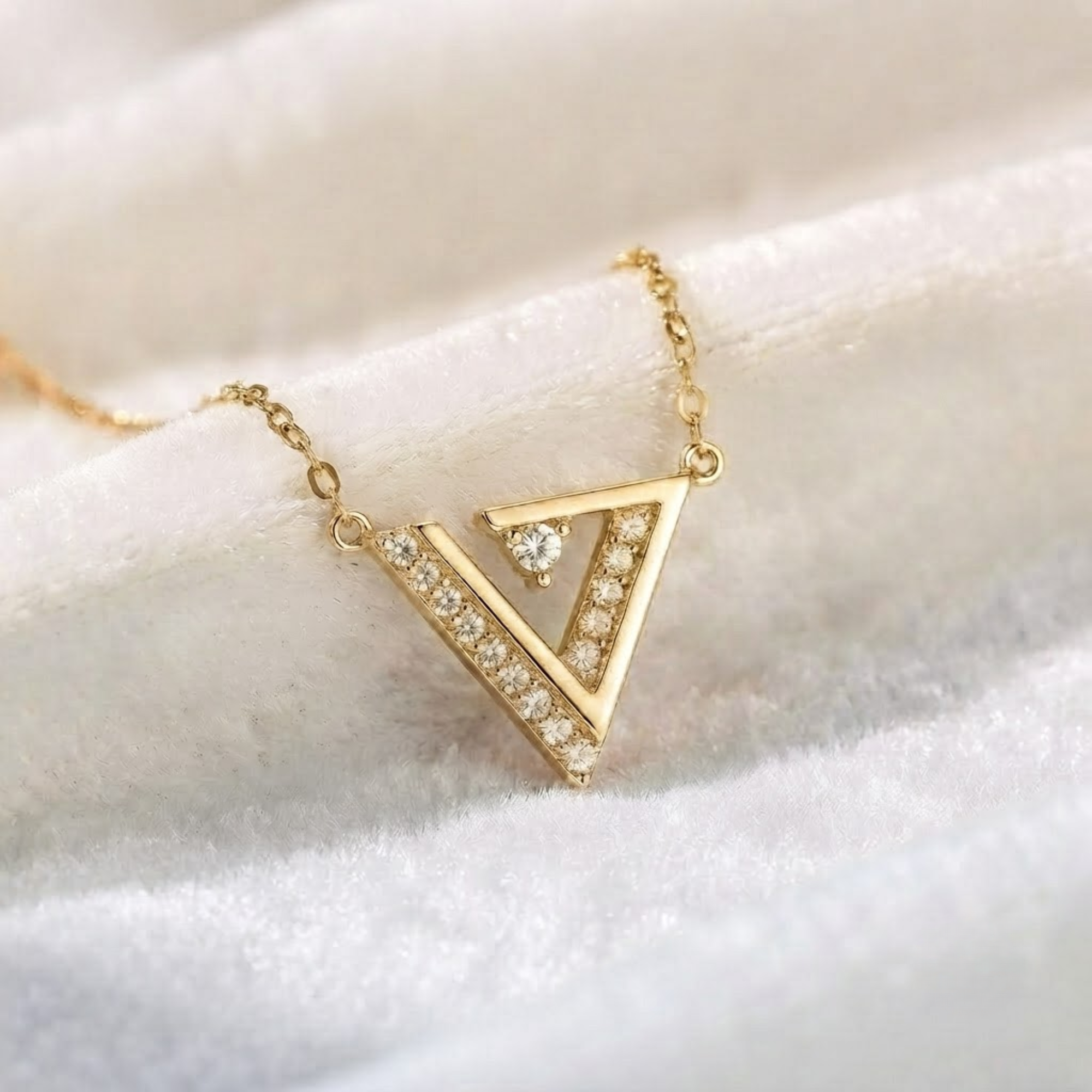 Diamond V Pendant Necklace, 14K Solid Gold Geometric Necklace