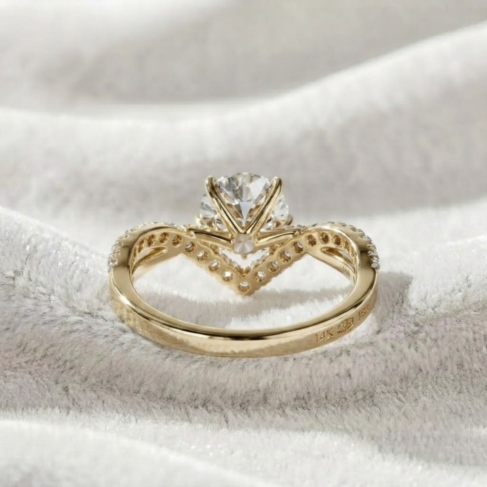1 CT Round Diamond Engagement Ring, Pave Solitaire Ring in 14K Solid Gold