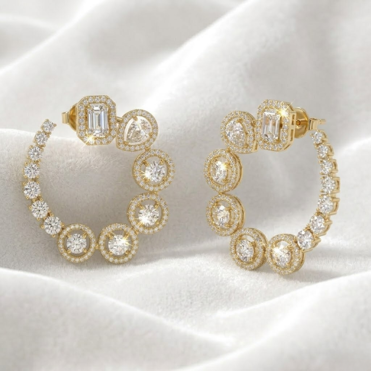 Mixed Shape Diamond Drop Diamond Earrings