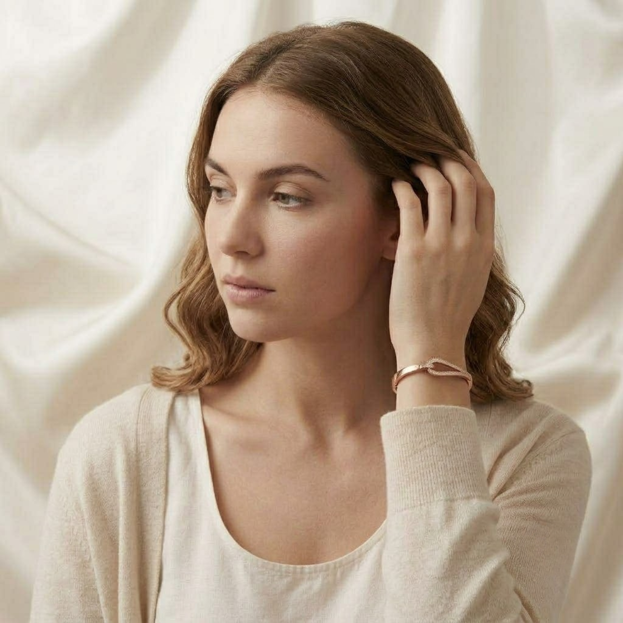 Diamond Crossover Bangle Bracelet, Pave Knot Bracelet in 14K Solid Gold