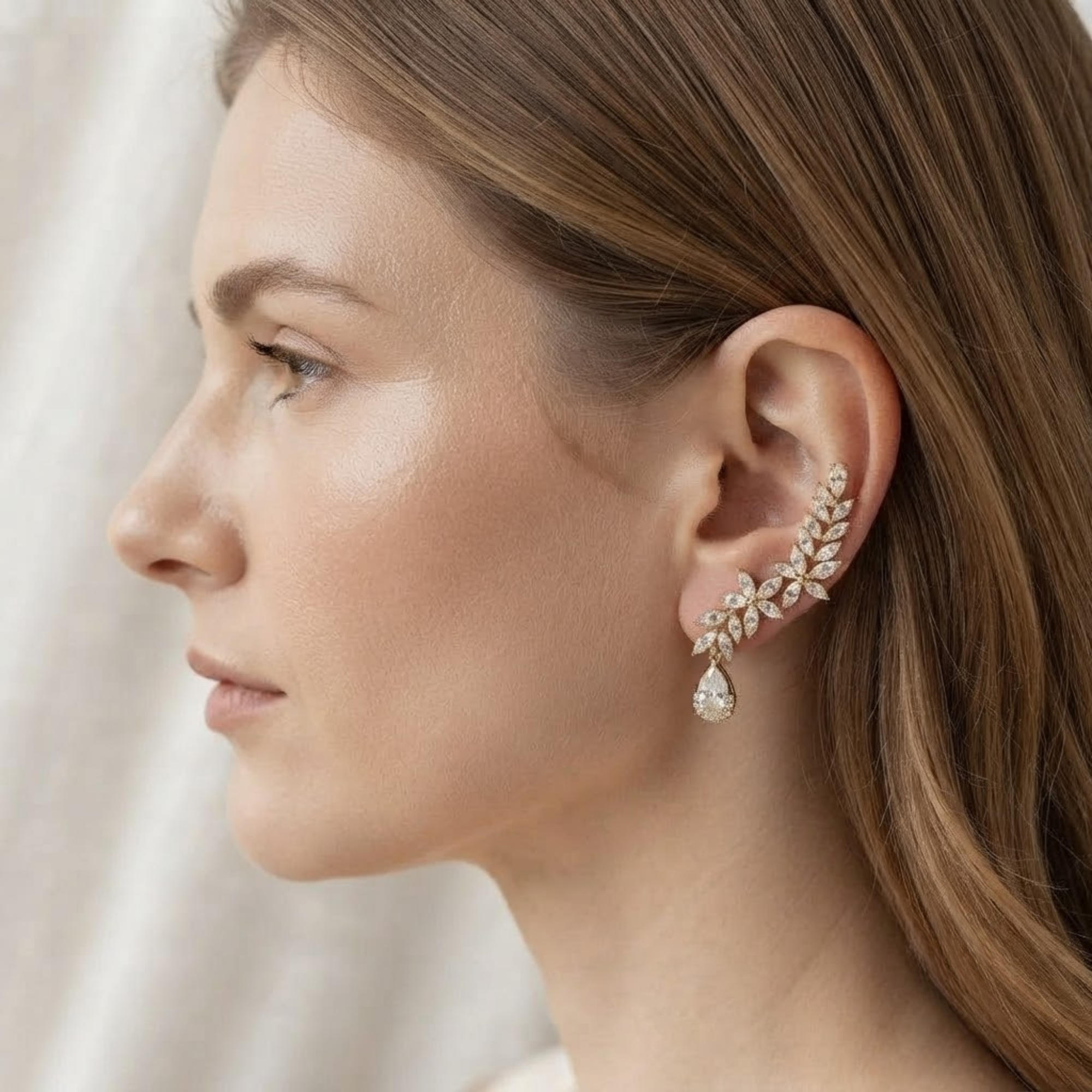 Marquise Pear Diamond Drop Earrings, 14K Solid Gold Leaf Earrings