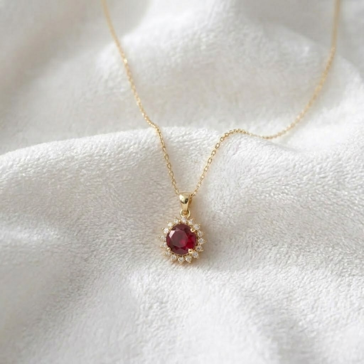 14K Gold Rubinkette im Rundschliff 1.00 Karat mit runden Diamanten für Frauen