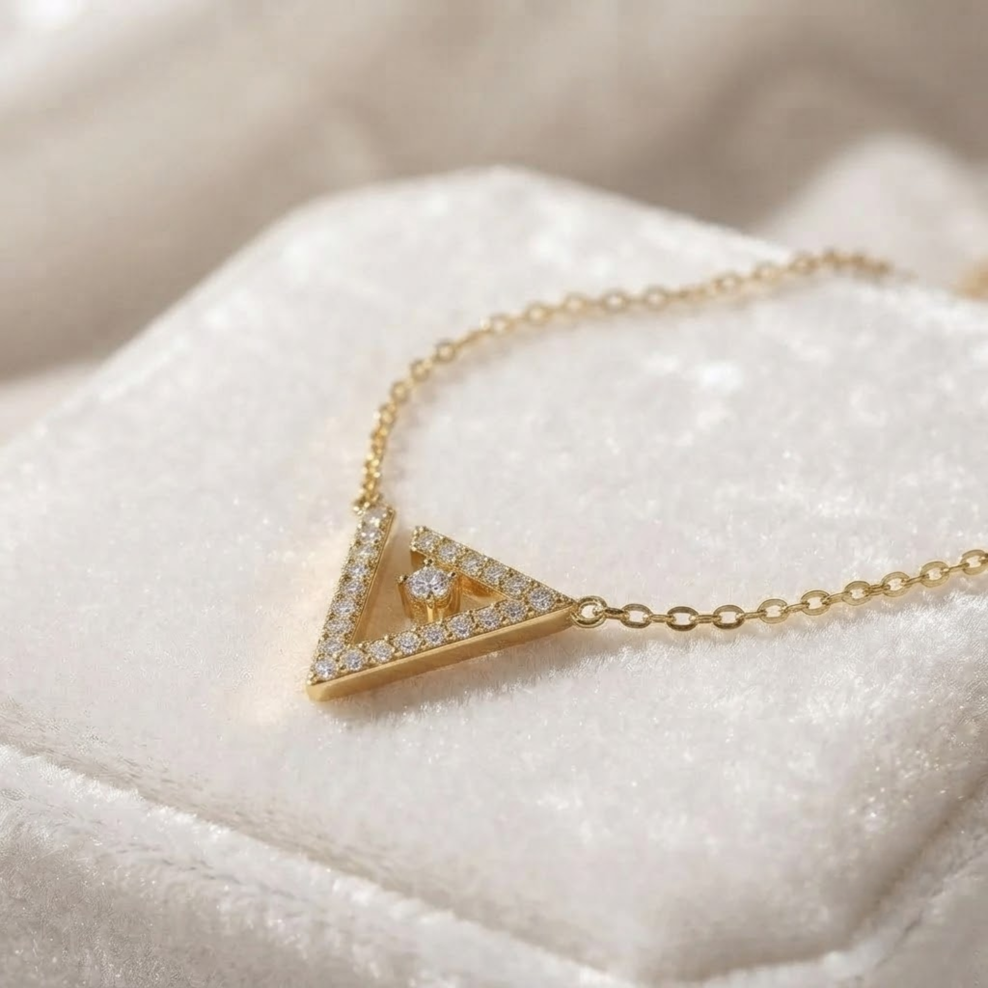 Diamond V Pendant Necklace, 14K Solid Gold Geometric Necklace