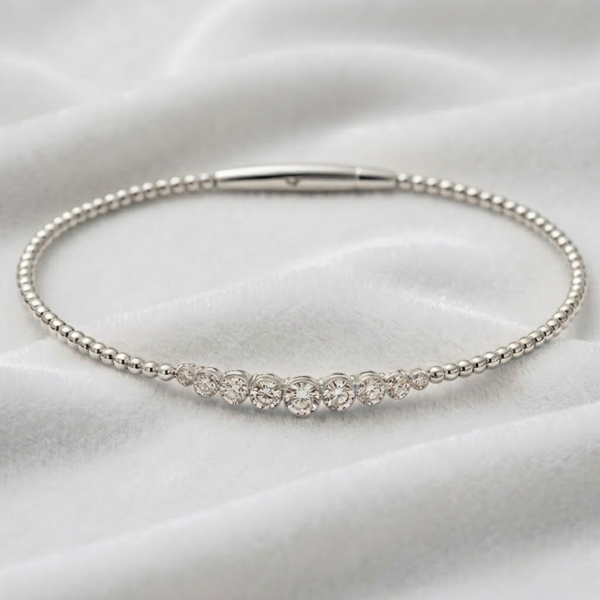 Graduated Diamond Bangle Bracelet in 14K Solid Gold