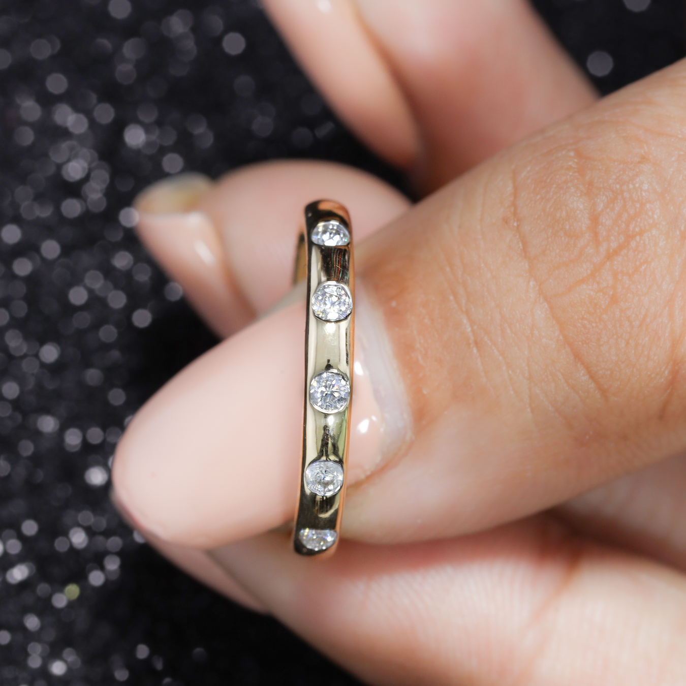 14k Gold Flush Set Lab Grown Band, Real Gold Wedding Ring for Women