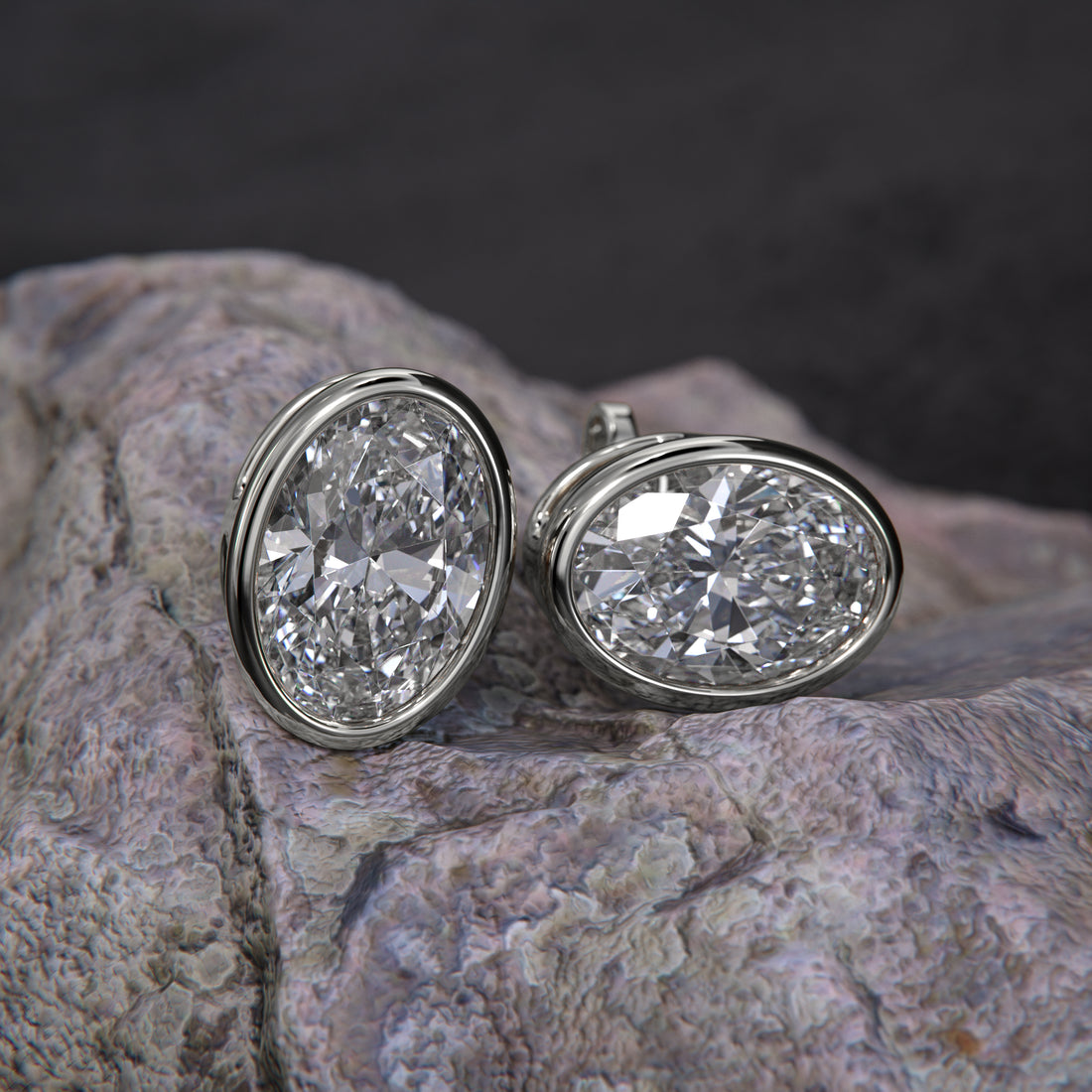 Oval-Cut Lab-Grown Diamond Bezel Stud Earrings | Sustainable Luxury by Elrock Jewels™