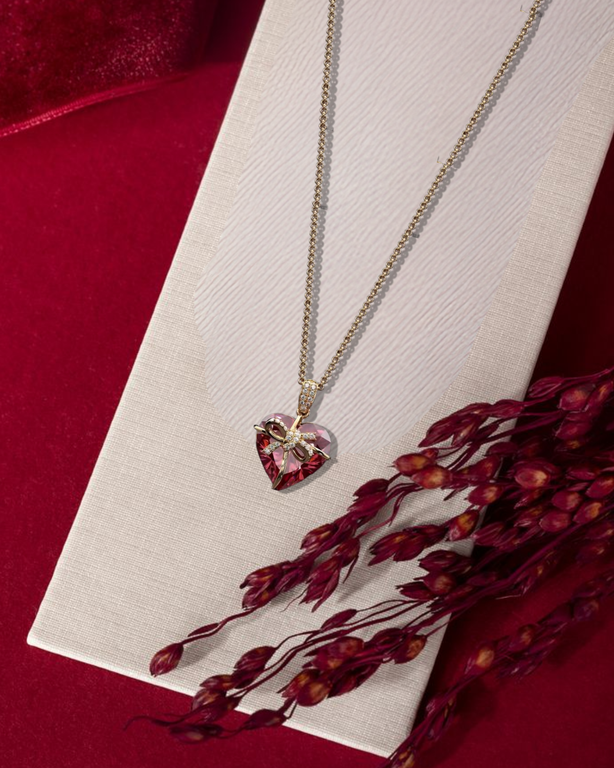 14K Gold Heart Ruby Charm Necklace 3.50 Carat July Birthstone Pendant