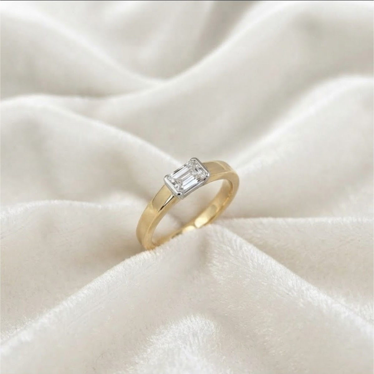 Emerald Cut Half Bezel Engagement Ring