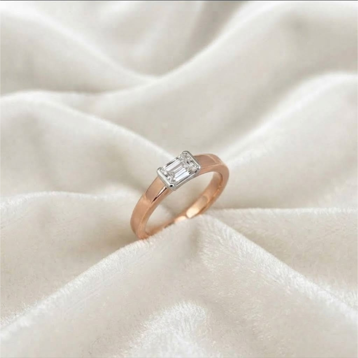 Emerald Cut Half Bezel Engagement Ring