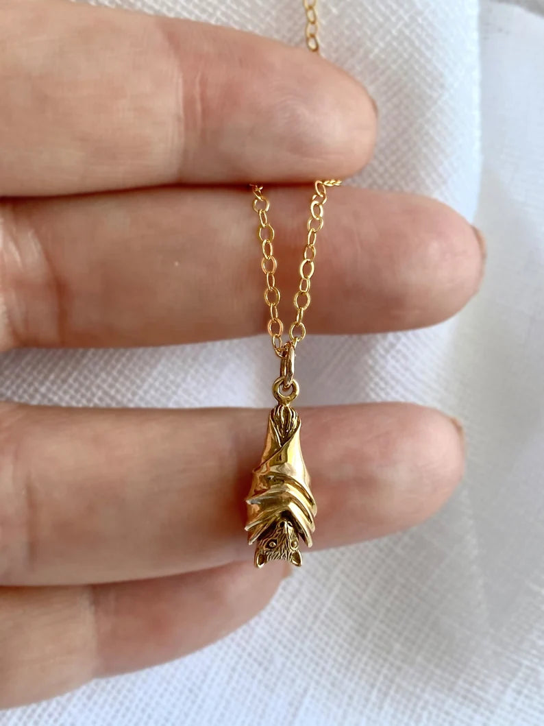 Folded Bat Pendant Necklace