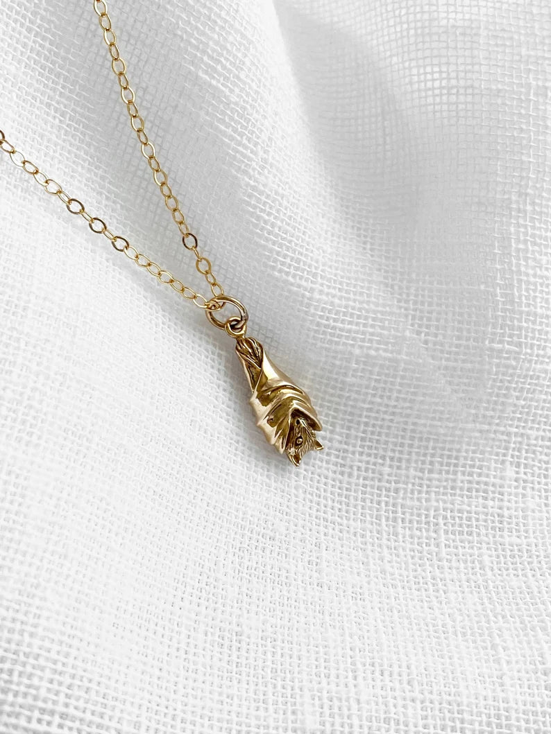 Folded Bat Pendant Necklace