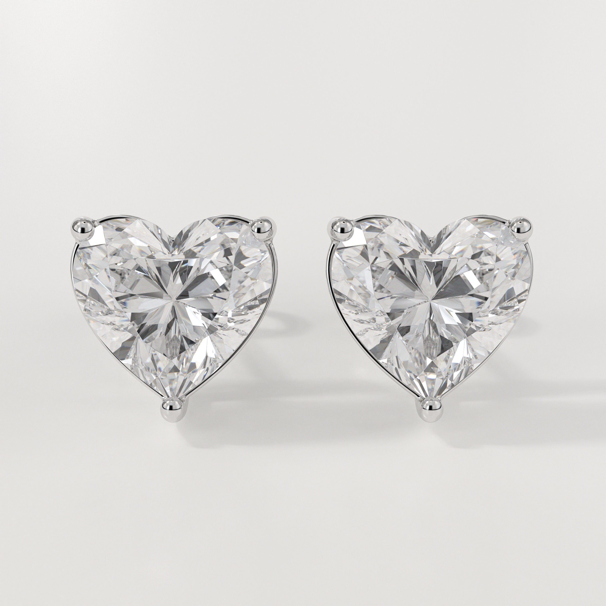 4.00 Carat Heart Shape Lab Grown Diamond 14K Gold Stud Earrings