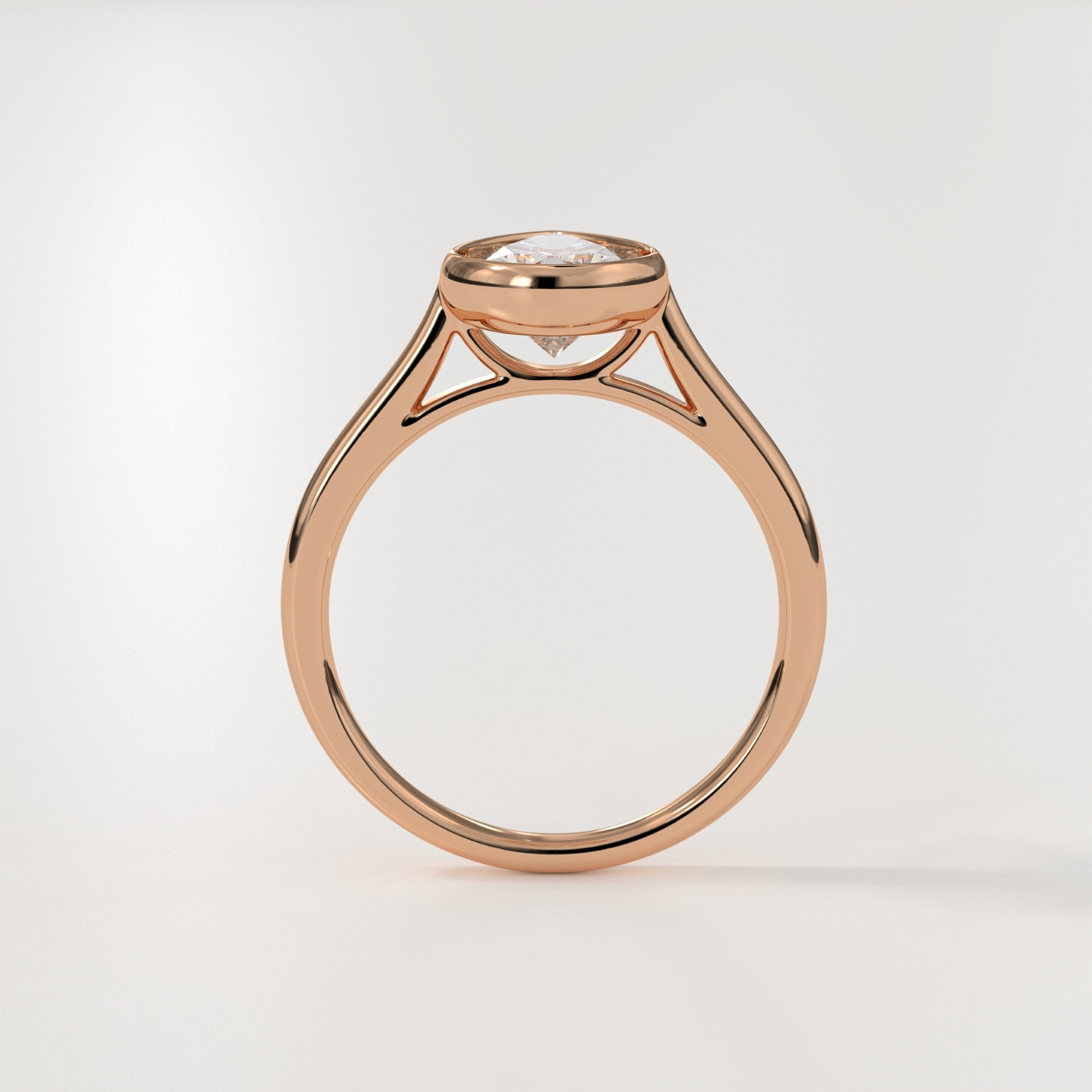 14K Gold 4.00ct Pear Cut Ring Bezel Setting Solitaire Engagement Ring