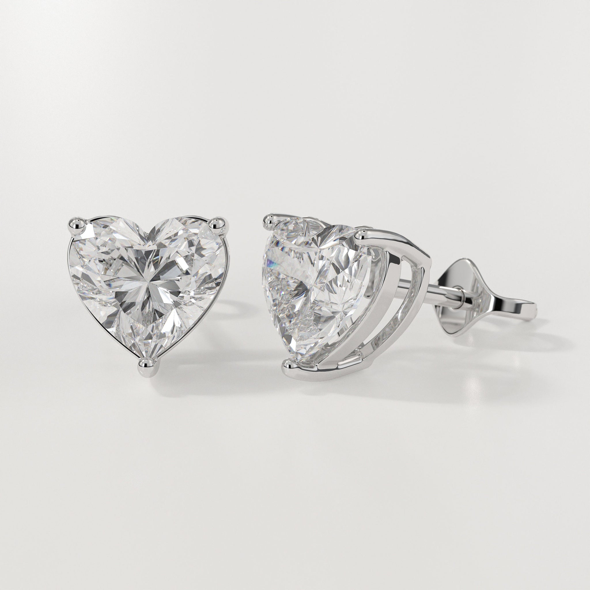4.00 Carat Total Weight F color VS1 Clarity Heart Shape Lab Grown Diamond Stud Earrings, 14k White Gold Pushback Posts