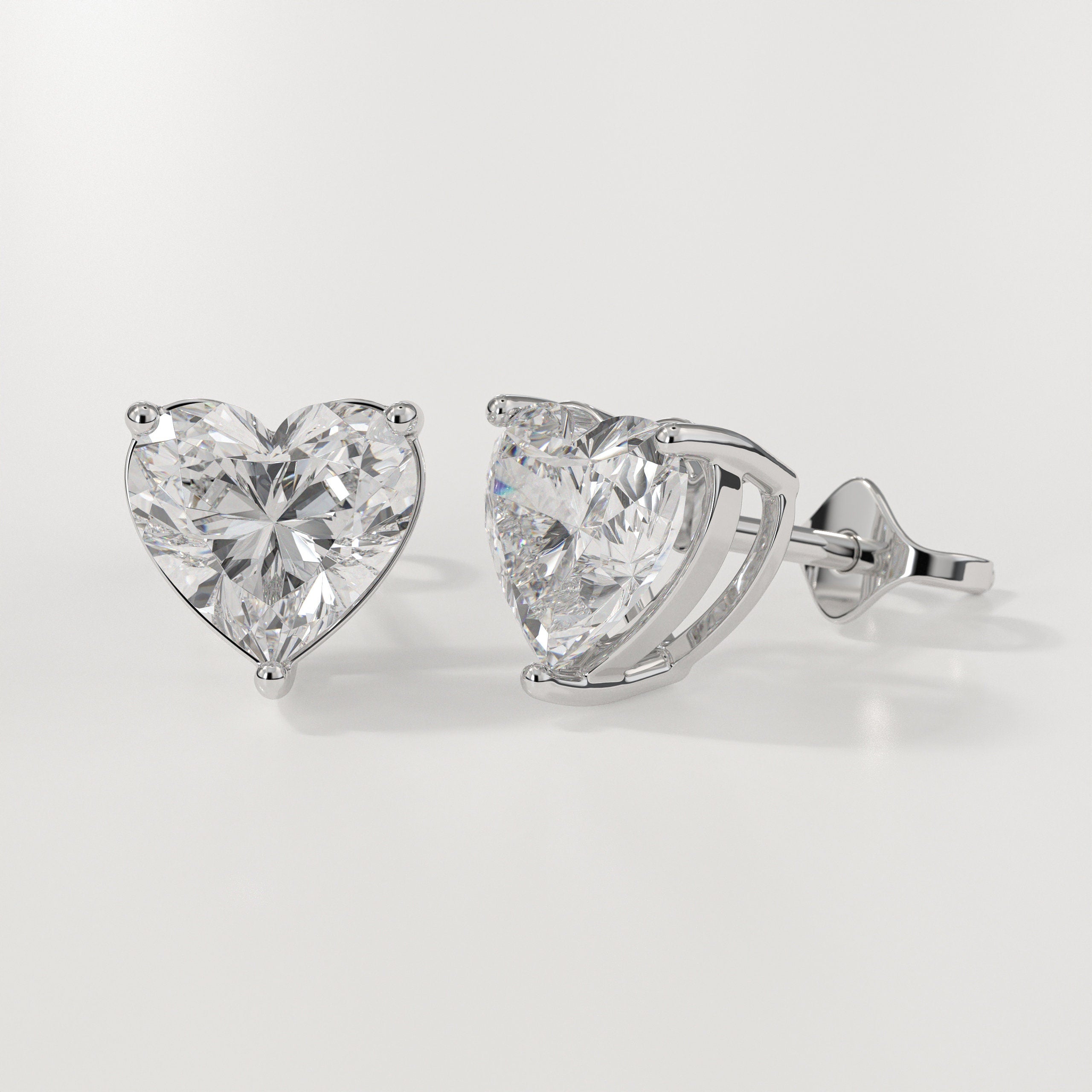4.00 Carat Heart Shape Lab Grown Diamond 14K Gold Stud Earrings