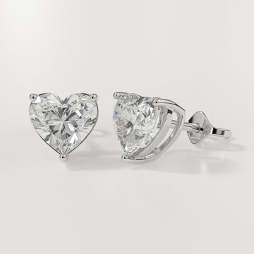 4.00 Carat Total Weight F color VS1 Clarity Heart Shape Lab Grown Diamond Stud Earrings, 14k White Gold Pushback Posts