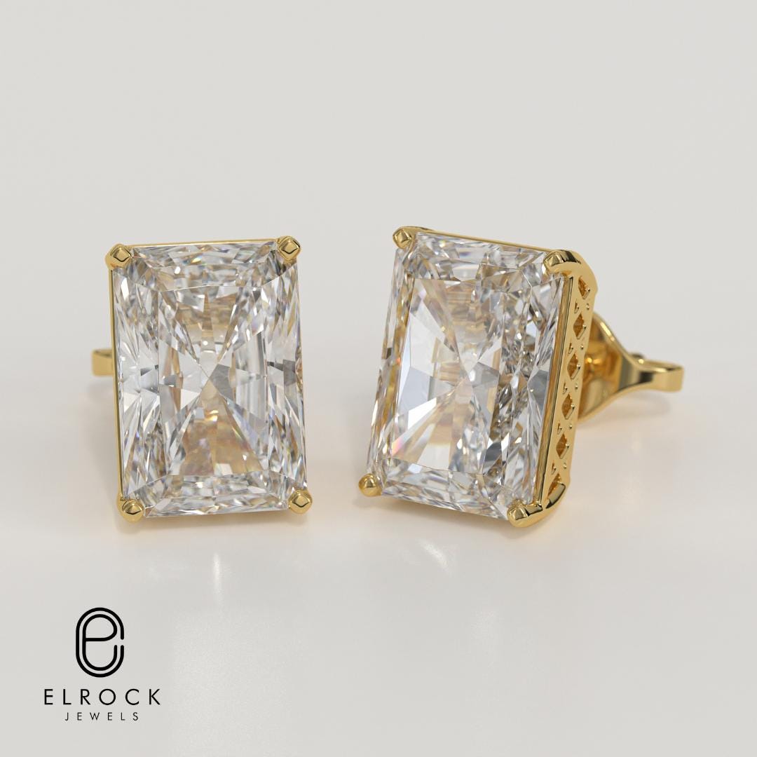 Lab Grown Diamond Radiant Cut Diamond 14K White Gold Earring