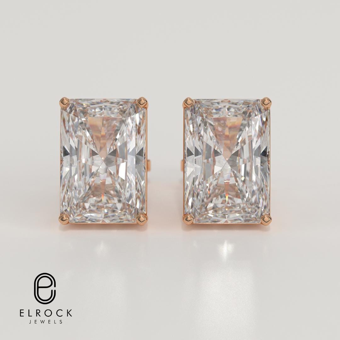 Lab Grown Diamond Radiant Cut Diamond 14K White Gold Earring
