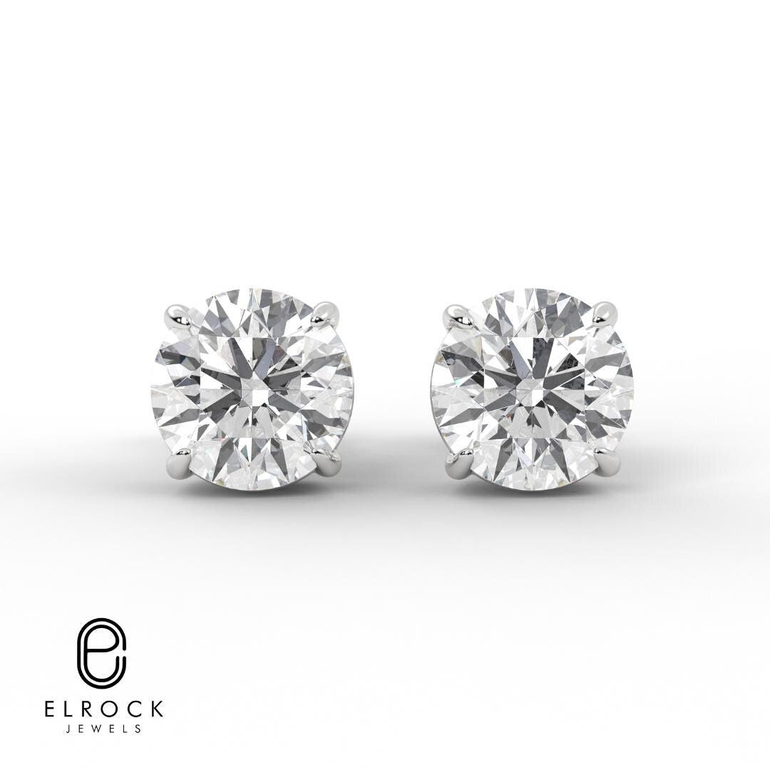 14K Gold Round Diamond Solitaire Round Diamond Stud Earrings