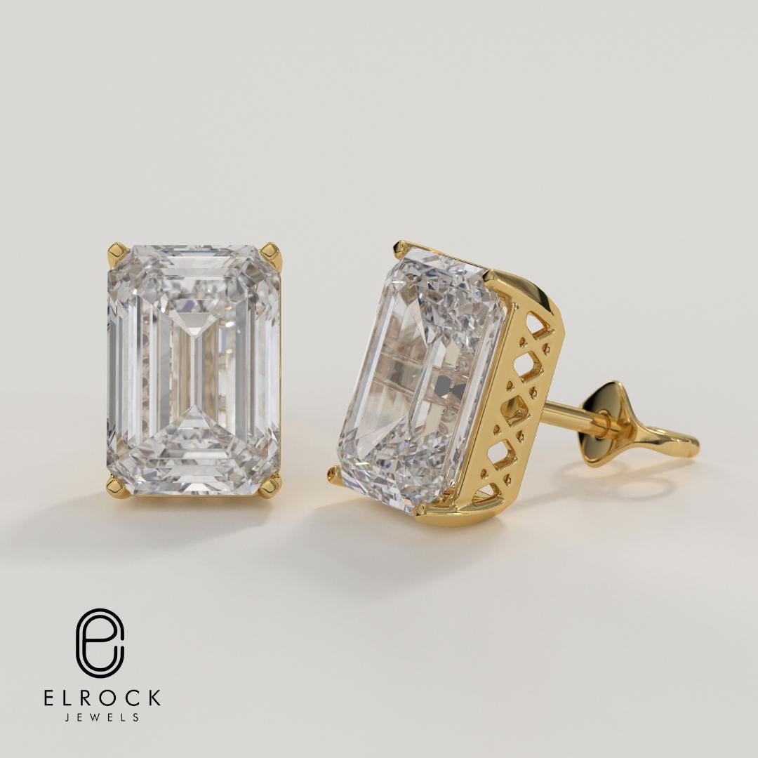 Emerald Cut Lab Grown Diamond Stud Earring
