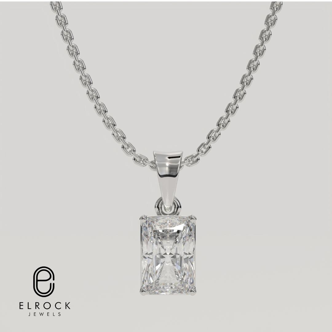 14K Radiant Diamond Necklace, 14K Gold IGI Certified Diamond Radiant Cut Pendant, Lab Grown Diamond Solitaire Necklace, Gift