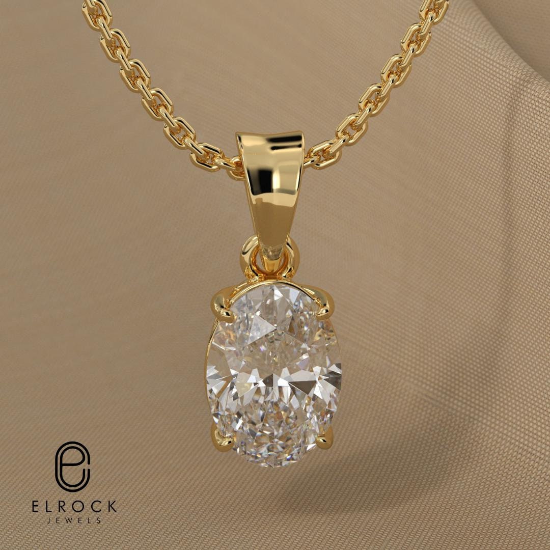 Oval Cut Diamond Pendant, 14K Solid Gold Diamond Pendant, Classic jewelry gift