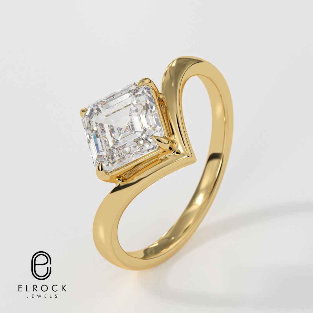 14K Gold 2CT Princess Cut Lab Grown Diamond Ring