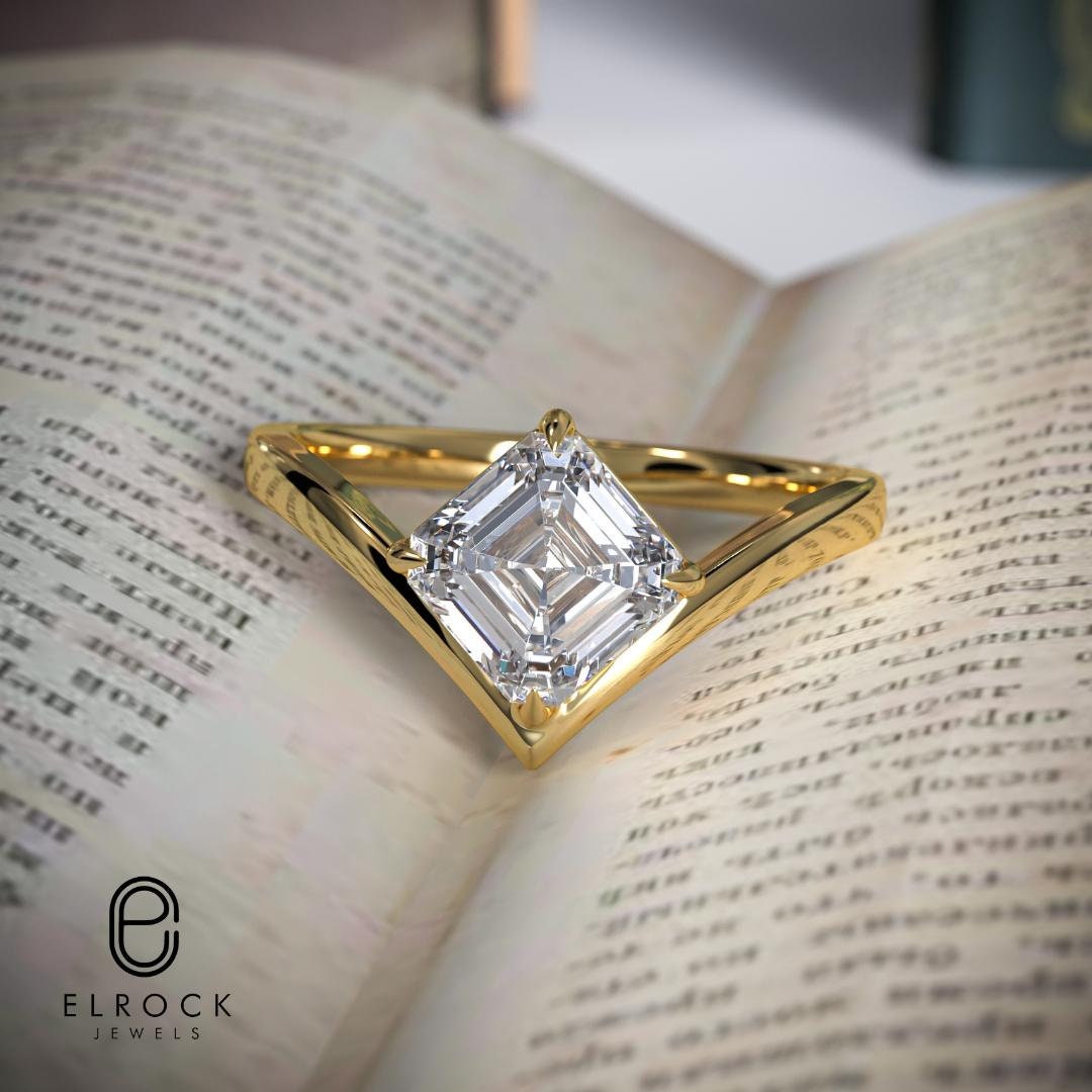 14K Gold 2CT Princess Cut Lab Grown Diamond Ring