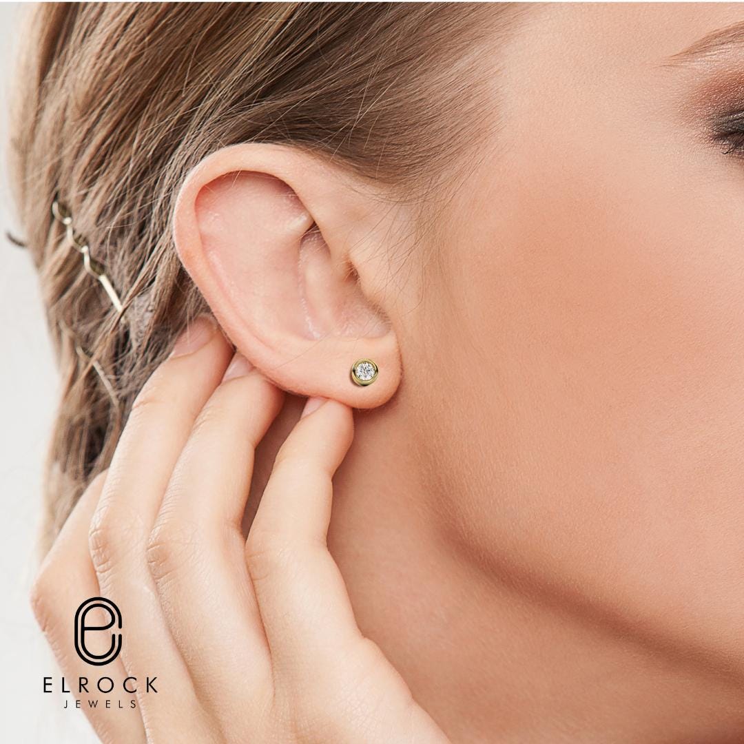 14K Gold Bezel Lab Grown Diamond Stud Earrings