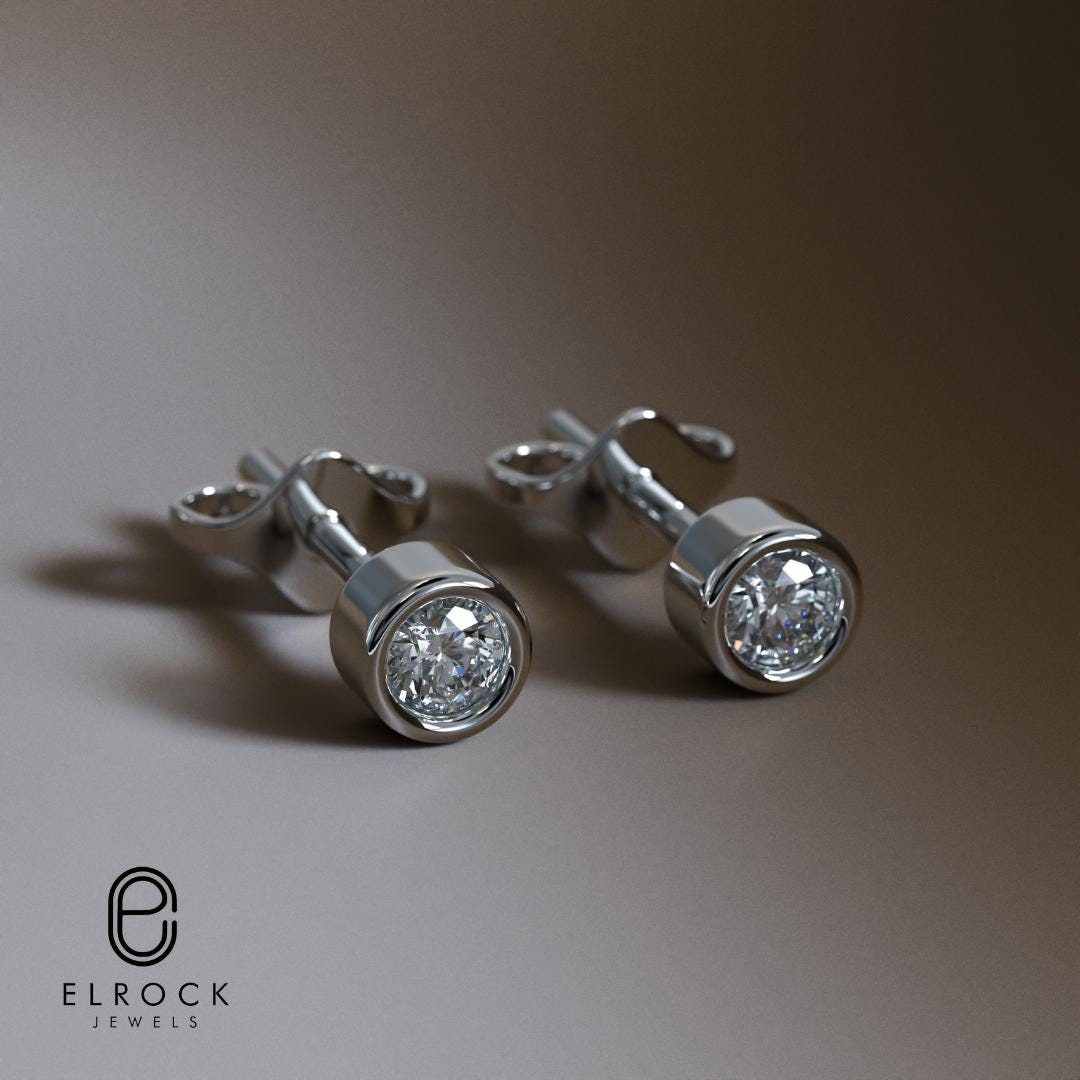 14K Gold Bezel Lab Grown Diamond Stud Earrings